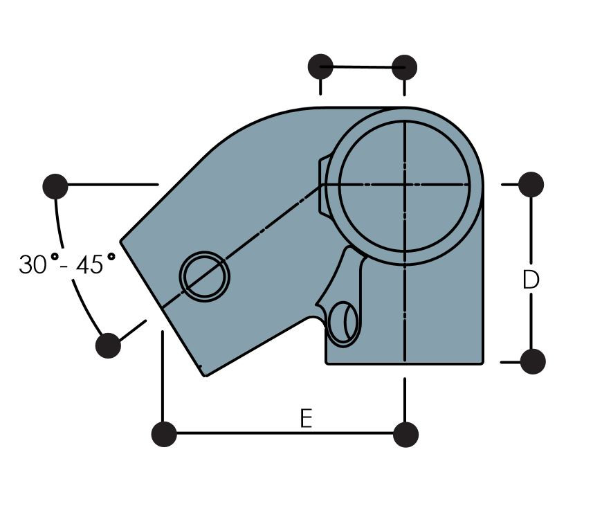 320LH-8 - Left hand level to Sloping Down Side Outlet Elbow (30° to 45°)